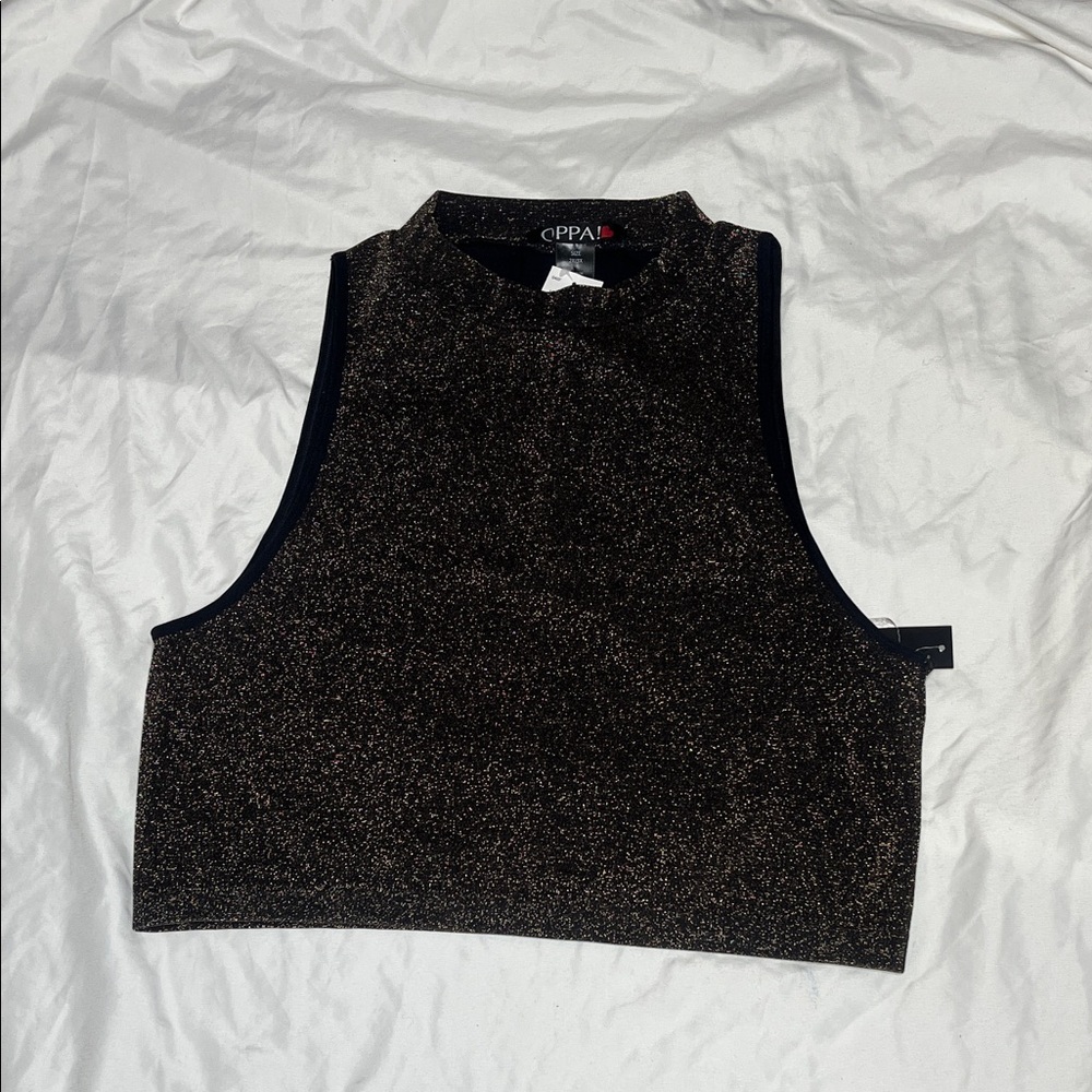Black Gold Sparkle Cropped Tank Top